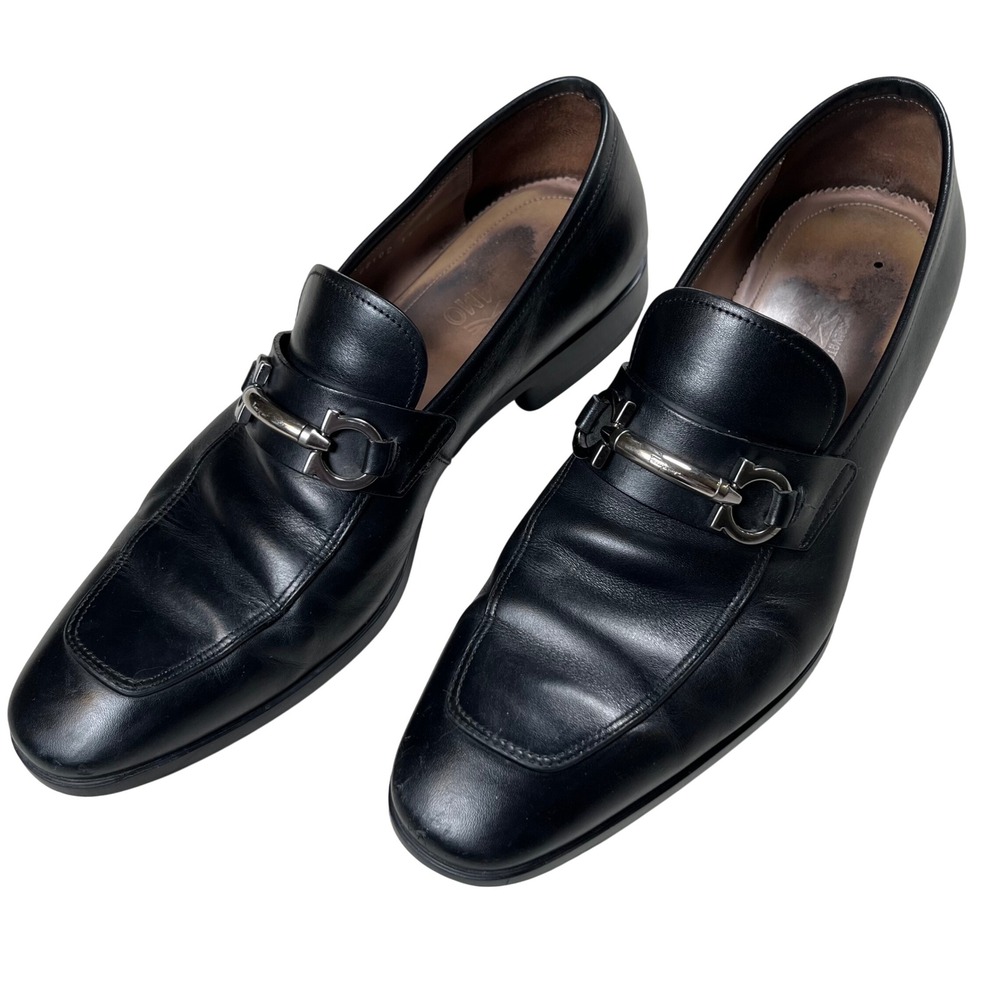 Salvatore Ferragamo Gancini Bit Loafers Mens 11 D Black Leather Shoes LC 68102